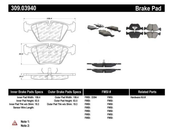 Stoptech - StopTech 95-99 BMW M3 / 01-07 M3 E46 / 89-93 M5 / 98-02 Z3 M series / 93-95 530 Front Brake Pads - 309.03940