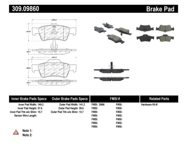 Stoptech - StopTech Performance Mercedes Benz Rear Brake Pads - 309.09860