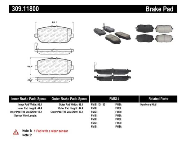Stoptech - StopTech OE Fit Rear Sport Brake Pads - 309.11800
