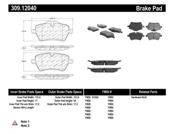 Stoptech - StopTech Performance 06-09 Mini Cooper/Cooper S Front Brake Pads - 309.12040