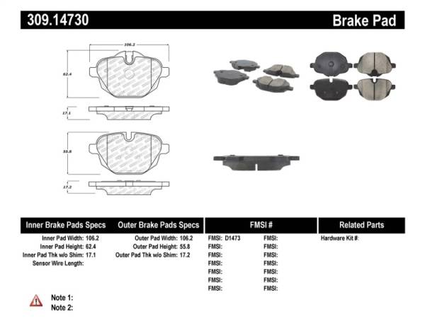 Stoptech - StopTech 11-17 BMW 5-Series / X3 Sport Performance Rear Brake Pads - 309.14730