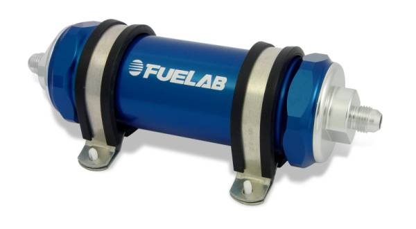 Fuelab - Fuelab 828 In-Line Fuel Filter Long -8AN In/Out 100 Micron Stainless - Blue - 82822-3