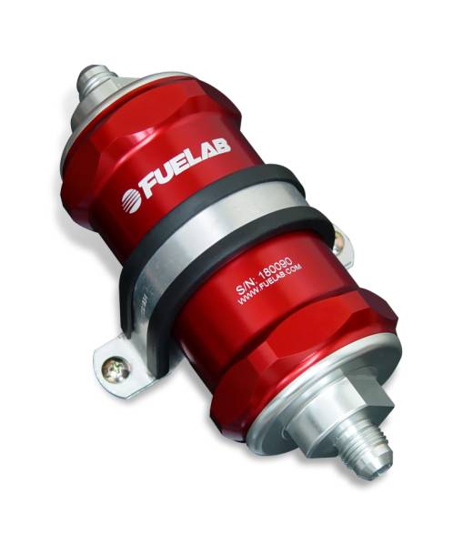 Fuelab - Fuelab 848 In-Line Fuel Filter Standard -6AN In/Out 10 Micron Fabric w/Check Valve - Red - 84801-2