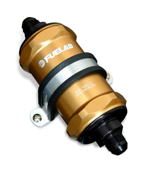 Fuelab - Fuelab 848 In-Line Fuel Filter Standard -6AN In/Out 10 Micron Fabric w/Check Valve - Gold - 84801-5