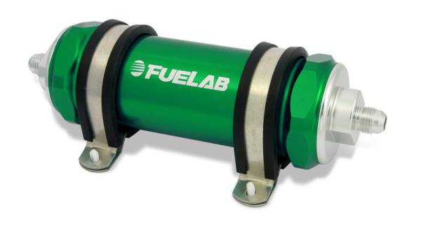 Fuelab - Fuelab 858 In-Line Fuel Filter Long -8AN In/Out 40 Micron Stainless w/Check Valve - Green - 85811-6