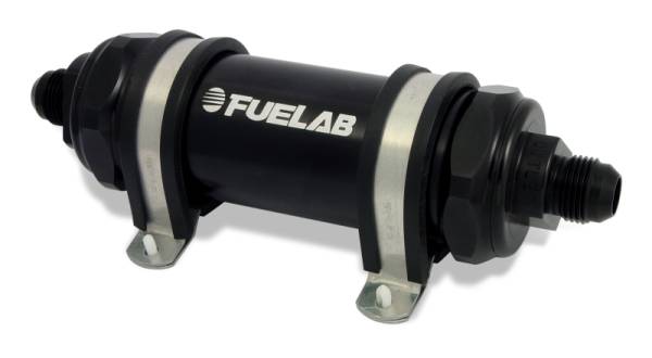 Fuelab - Fuelab 858 In-Line Fuel Filter Long -10AN In/Out 40 Micron Stainless w/Check Valve - Black - 85812-1