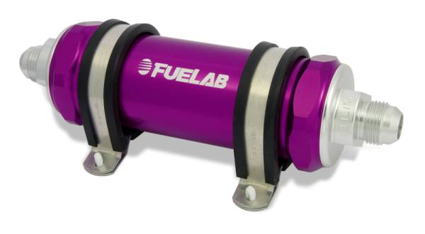 Fuelab - Fuelab 858 In-Line Fuel Filter Long -10AN In/Out 100 Micron Stainless w/Check Valve - Purple - 85822-4