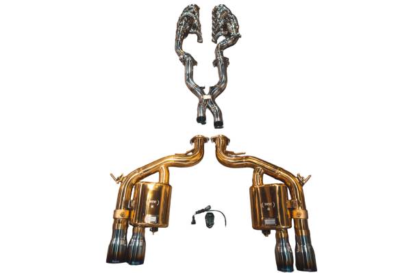 Valvetronic Designs - Valvetronic Designs Ferrari 599 GTB Fiorano, 6.0L Full Exhaust System With Free Flow Headers, T304 Stainless Steel Finished in Anodized Gold, Titanium Bespoke OEM Style Valvetronic Tips FER.599.VSES.FFH.AG