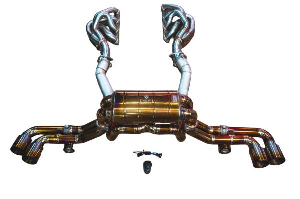 Valvetronic Designs - Valvetronic Designs Ferrari F430 4.3L, Full Exhaust System With Free Flow Headers, Grade 5 Titanium, Titanium Bespoke OEM Style Valvetronic Tips FER.F430.VSES.FFH.TI