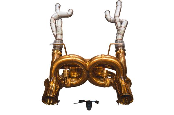 Valvetronic Designs - Valvetronic Designs Lamborghini Aventador SVJ 6.5L Full Valved Exhaust System, T304 Stainless Steel Finished in Anodized Gold, Bespoke OEM Style Valvetronic Tips LAM.SVJ.VSES.FF.AG