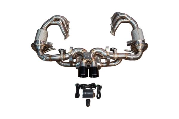 Valvetronic Designs - Valvetronic Designs Porsche 992 911 GT3,GT3RS 4.0L, Full Exhaust System With Free Flow Headers, T304 Stainless Steel, 4.0" Outlet Tips POR.992.GT3.VSES.FFH.BR