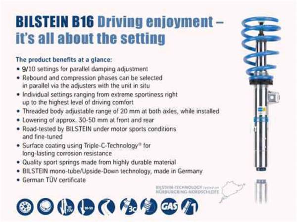 Bilstein - Bilstein 48-207287 Bilstein B16 (PSS10) 13-15 BMW 228xDrive / 328xi / 435xi Front & Rear Perf Susp System - Fits select 2013-2021 BMW models