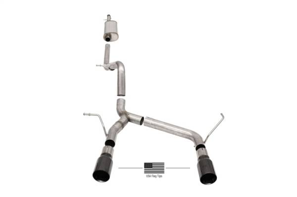CORSA Performance - CORSA Performance 21122BLKUSA Corsa 07-18 Jeep Wrangler JKU 3.6L/3.8L 2.75in Sport Cat-Back Exhaust w/ 4in American Flag BlacTips
