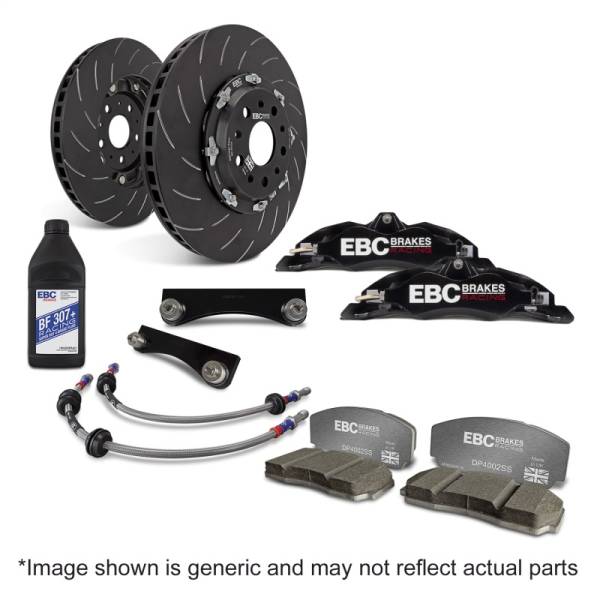 EBC - EBC Brakes BBK029BLK-1 EBC Racing 12-20 Fiat 500 Abarth 1.4L Turbo Black Apollo-4 Calipers 330mm Rotors Front Big Brake Kit