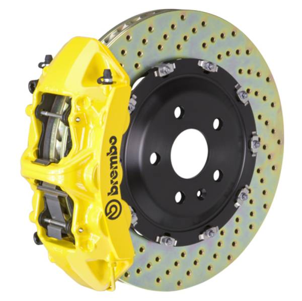 Brembo - Brembo 1N1.9076A5 Brembo 18+ Model 3 AWD/18+ Model 3 RWD Front GT BBK 6 Piston Cast 380x34 2pc Rotor Drilled- Yellow