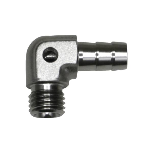 DeatschWerks - DeatschWerks 6-02-0650 DeatschWerks Metric M12 to 3/8in Hose Barb 90-Degree Fitting w/ Venturi Port - Anodized DW Titanium