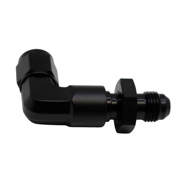 DeatschWerks - DeatschWerks 6-02-0727-B DeatschWerks 6AN Female Flare Swivel to 6AN Male Flare 90-Degree Bulkhead - Anodized Matte Black