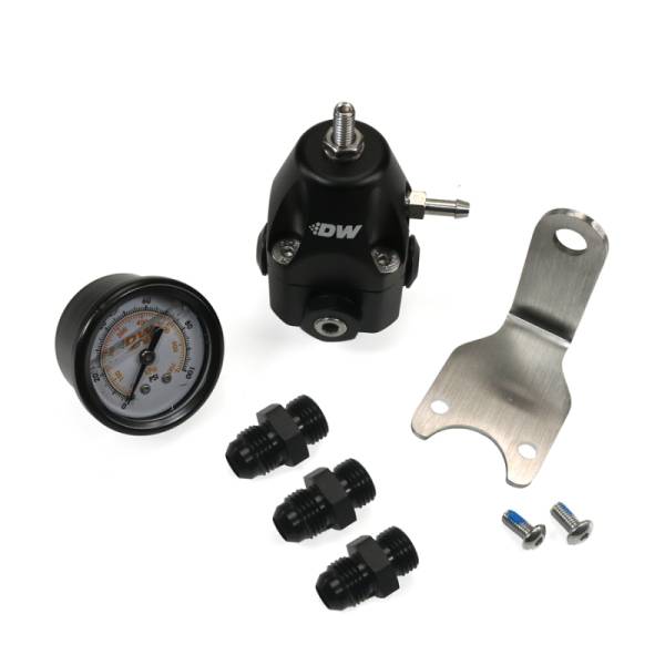 DeatschWerks - DeatschWerks 6-1002-FRB-66 DeatschWerks DWR1000C AFPR + Pressure Gauge + 6AN Fittings - Anodized Black