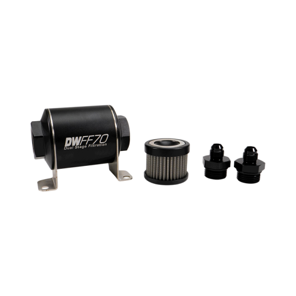 DeatschWerks - DeatschWerks 8-03-070-005K-6 DeatschWerks Stainless Steel 6AN 5 Micron Universal Inline Fuel Filter Housing Kit (70mm)