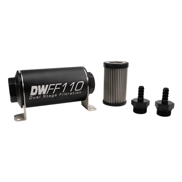 DeatschWerks - DeatschWerks 8-03-110-100K-516 DeatschWerks Stainless Steel 5/16in 100 Micron Universal Inline Fuel Filter Housing Kit (110mm)