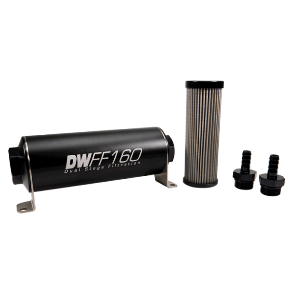 DeatschWerks - DeatschWerks 8-03-160-040K-38 DeatschWerks Stainless Steel 3/8in 40 Micron Universal Inline Fuel Filter Housing Kit (160mm)