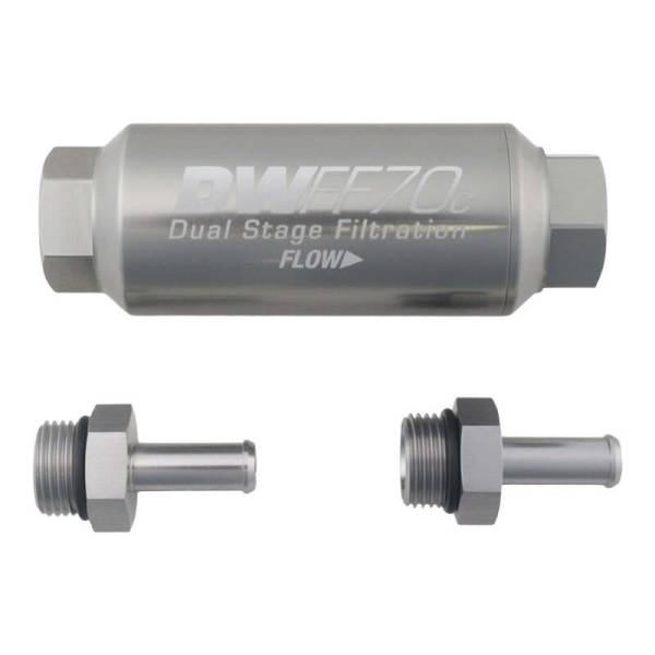 DeatschWerks - DeatschWerks 8-03-70C-010K-38 DeatschWerks 3/8in 10 Micron 70mm Compact In-Line Fuel Filter Kit
