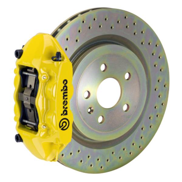 Brembo - Brembo 2P4.8001A5 Brembo 10-15 Camaro V6 Rear GT BBK 4 Piston Cast 365x28 1pc Rotor Drilled- Yellow