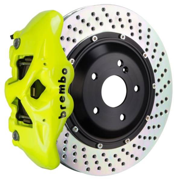 Brembo - Brembo 2S1.9009A7 Brembo 05-11 G55/12-18 G63/G65 AMG Rear GT BBK 4 Piston Cast 380x28 2pc Rotor Drilled- Fluo. Yellow