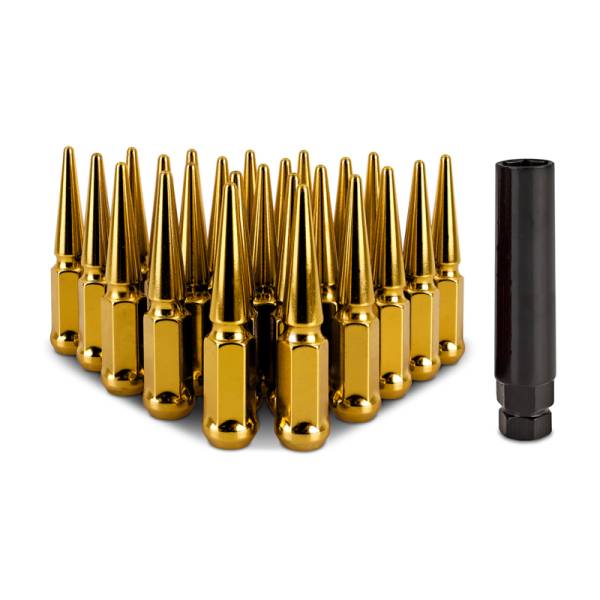 Mishimoto - Mishimoto MMLG-SP1215-24GD Mishimoto Mishimoto Steel Spiked Lug Nuts M12 x 1.5 24pc Set Gold
