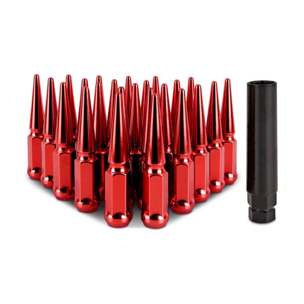 Mishimoto - Mishimoto MMLG-SP1415-24RD Mishimoto Mishimoto Steel Spiked Lug Nuts M14 x 1.5 24pc Set Red