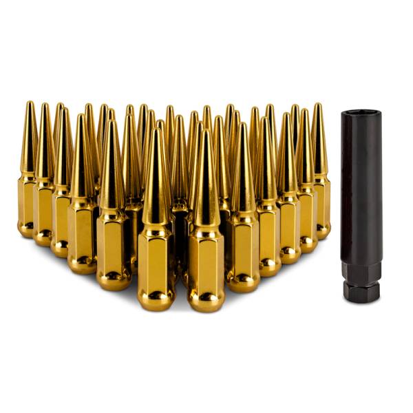 Mishimoto - Mishimoto MMLG-SP1415-32GD Mishimoto Mishimoto Steel Spiked Lug Nuts M14 x 1.5 32pc Set Gold