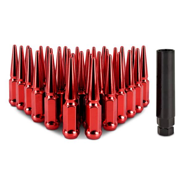 Mishimoto - Mishimoto MMLG-SP1415-32RD Mishimoto Mishimoto Steel Spiked Lug Nuts M14 x 1.5 32pc Set Red