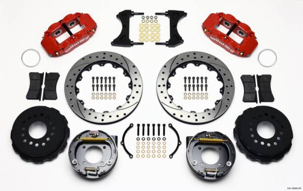 Wilwood - Wilwood 140-10908-DR Wilwood Narrow Superlite 4R Rear P-Brk Kit 12.88in Drilled Red Chevy 12 Bolt w/ C-Clips Staggered mt