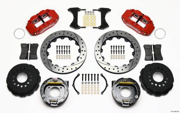 Wilwood - Wilwood 140-10909-DR Wilwood Narrow Superlite 4R Rear P-Brk Kit 12.88in Drilled Red Chevy 12 Bolt-Spec 3.15in Brng Front