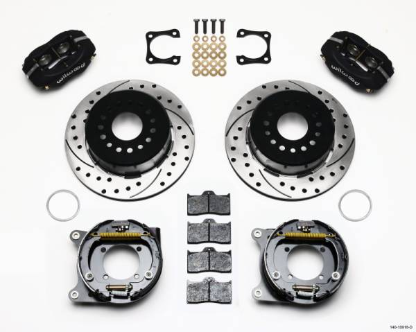 Wilwood - Wilwood 140-10918-D Wilwood Forged Dynalite P/S Park Brake Kit Drilled Chevy 12 Bolt-Spec 3.15in Bearing Staggered mt