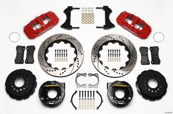 Wilwood - Wilwood 140-10943-DR Wilwood AERO4 Rear P-Brake Kit 14.00in Drilled Red Chevy 12 Bolt w/ C-Clips