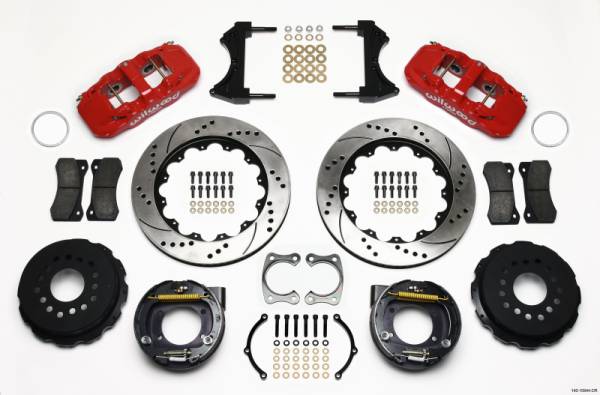 Wilwood - Wilwood 140-10944-DR Wilwood AERO4 Rear P-Brake Kit 14.00in Drilled Red Big Ford New Style 2.36in Offset