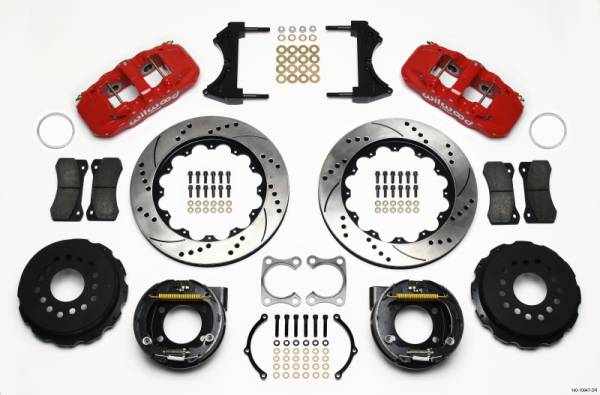 Wilwood - Wilwood 140-10947-DR Wilwood AERO4 Rear P-Brake Kit 14.00in Drilled Red Big Ford Old Style 2.36in Offset