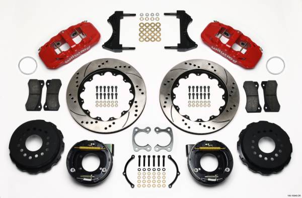 Wilwood - Wilwood 140-10949-DR Wilwood AERO4 Rear P-Brake Kit 14.00in Drilled Red Small Ford 2.50in Offset