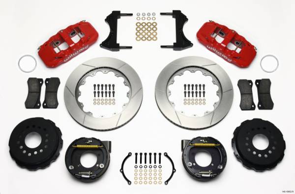 Wilwood - Wilwood 140-10952-R Wilwood AERO4 Rear P-Brake Kit 14.00in Red Ford 8.8 w/2.5in Offset-5 Lug