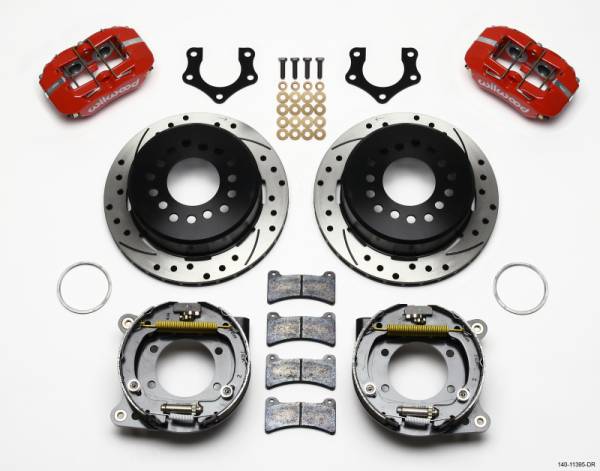 Wilwood - Wilwood 140-11395-DR Wilwood Dynapro Low-Profile 11.00in P-Brake Kit Drill-Red Mopar/Dana 2.36in Off w/Snap Ring Bearing
