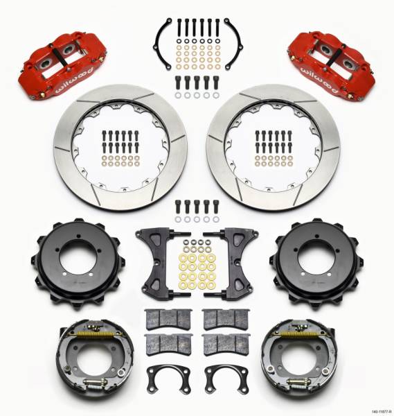 Wilwood - Wilwood 140-11877-R Wilwood Narrow Superlite 4R Rear Kit 12.88in Drilled Red Speedway Eng Floater w/ New Style End