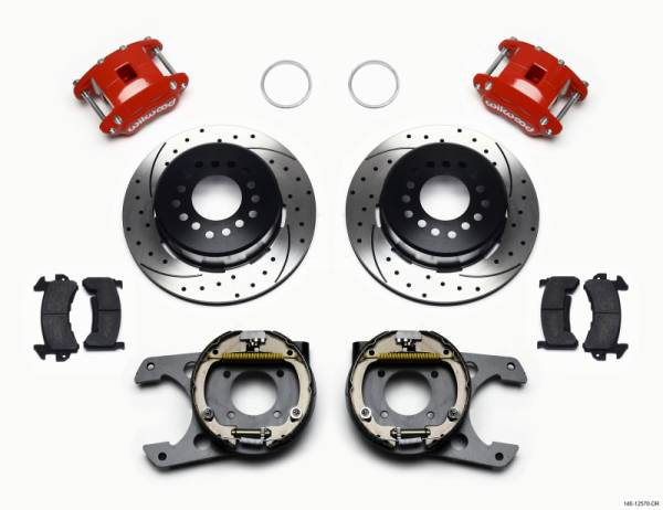 Wilwood - Wilwood 140-12570-DR Wilwood D154 P/S P-B Kit Drilled-Red 12 Bolt 2.75in offset Staggered Shock