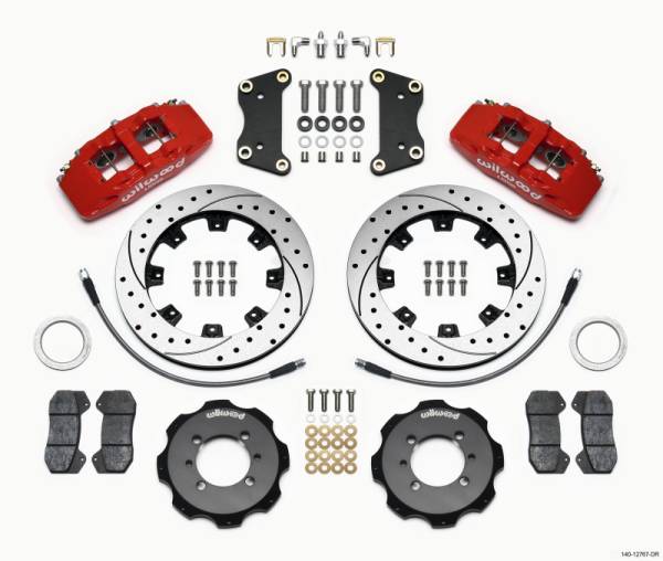 Wilwood - Wilwood 140-12767-DR Wilwood Dynapro 6 Front Hat Kit 12.19in Drilled Red 2012 Fiat 500 w/ Lines