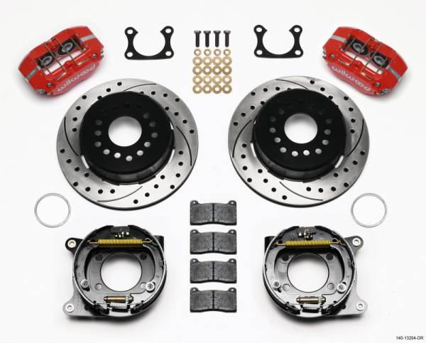 Wilwood - Wilwood 140-13204-DR Wilwood Dynapro Dust-Boot P/S Park Brake Kit Drilled Red Big Ford 2.36in Offset