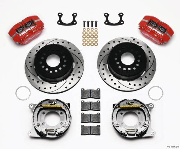 Wilwood - Wilwood 140-13205-DR Wilwood Dynapro Dust-Boot P/S Park Brake Kit Drilled Red Small Ford 2.66in Offset
