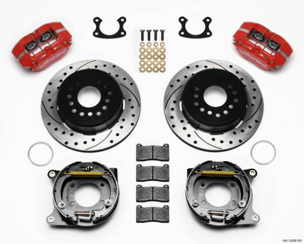 Wilwood - Wilwood 140-13206-DR Wilwood Dynapro Dust-Boot P/S Park Brake Kit Drilled Red Small Ford 2.50in Offset