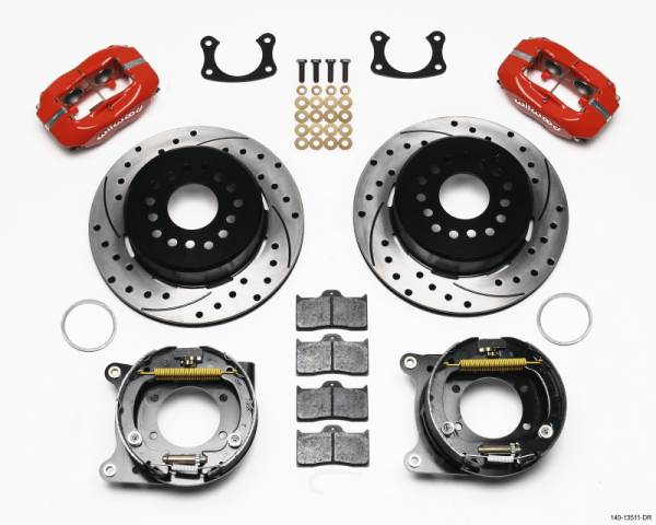 Wilwood - Wilwood 140-13511-DR Wilwood Forged Dynalite P/S Park Brake Kit Drilled Red BOP Axle 2.75in Bearing 2.75 Offset