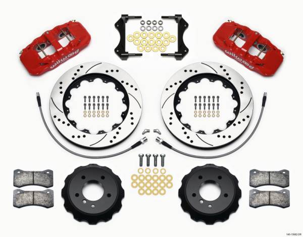Wilwood - Wilwood 140-13582-DR Wilwood AERO6 Front Hat Kit 14.00 Drilled Red 2007-2011 BMW E90 Series w/Lines