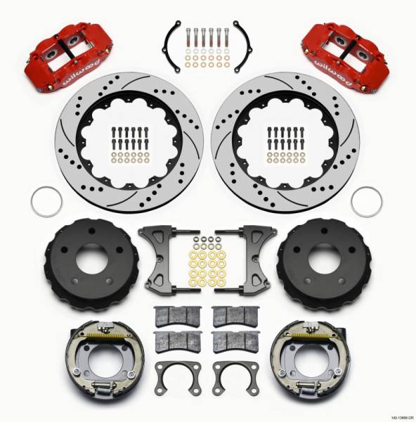 Wilwood - Wilwood 140-13666-DR Wilwood Narrow Superlite 4R Rear P-Brk Kit 14.00in Drilled Red Big Ford 2.38in Off Bronco 5 x 5.50